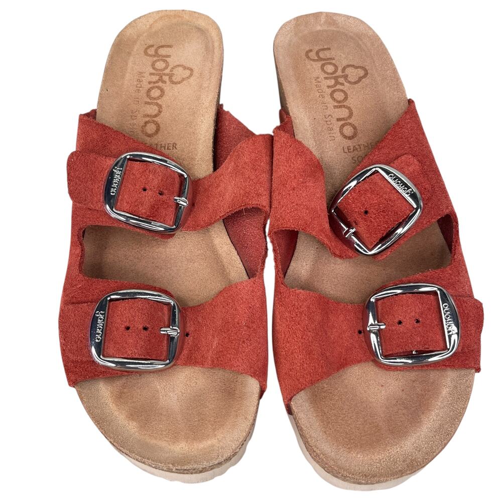 Yokono Double Band Wedge Cork Sandals Rust 6.5 - Picture 4 of 12